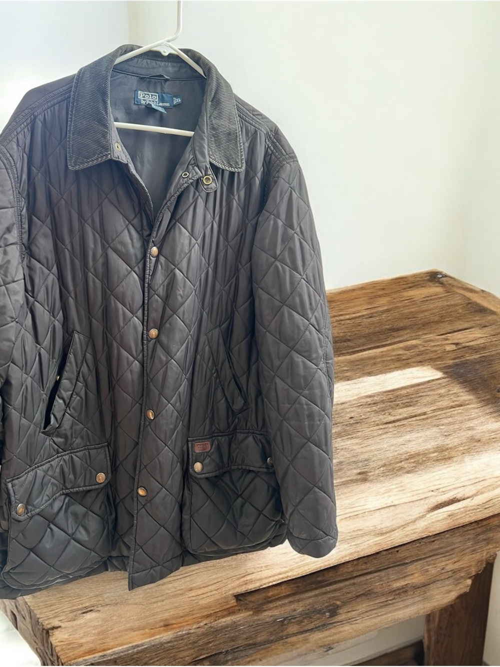 Vintage Polo Ralph Lauren Quilted Jacket in Black with Corduroy Collar